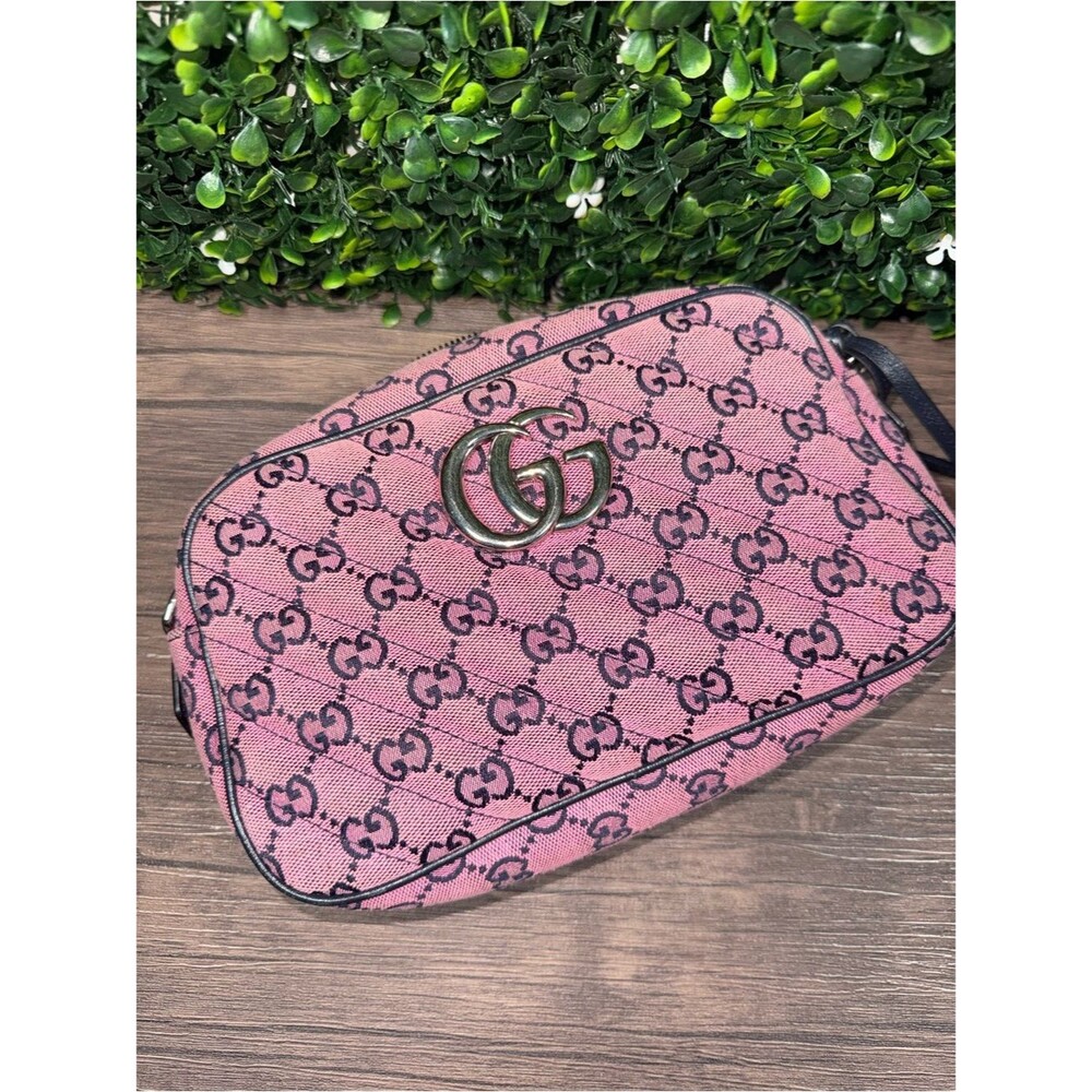 Gucci Pink GG Supreme Canvas Crossbody with Double G Hardware